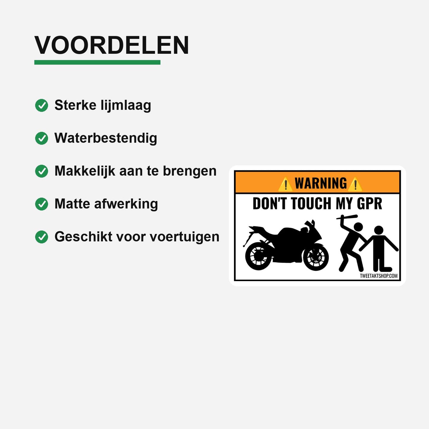 3x Don't Touch My Derbi GPR Stickers – materiaal en matte afwerking