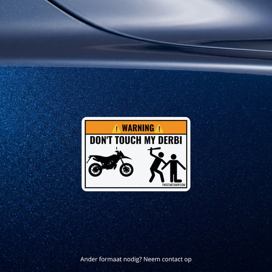 3x Don't Touch My Derbi Stickers β detail van het ontwerp