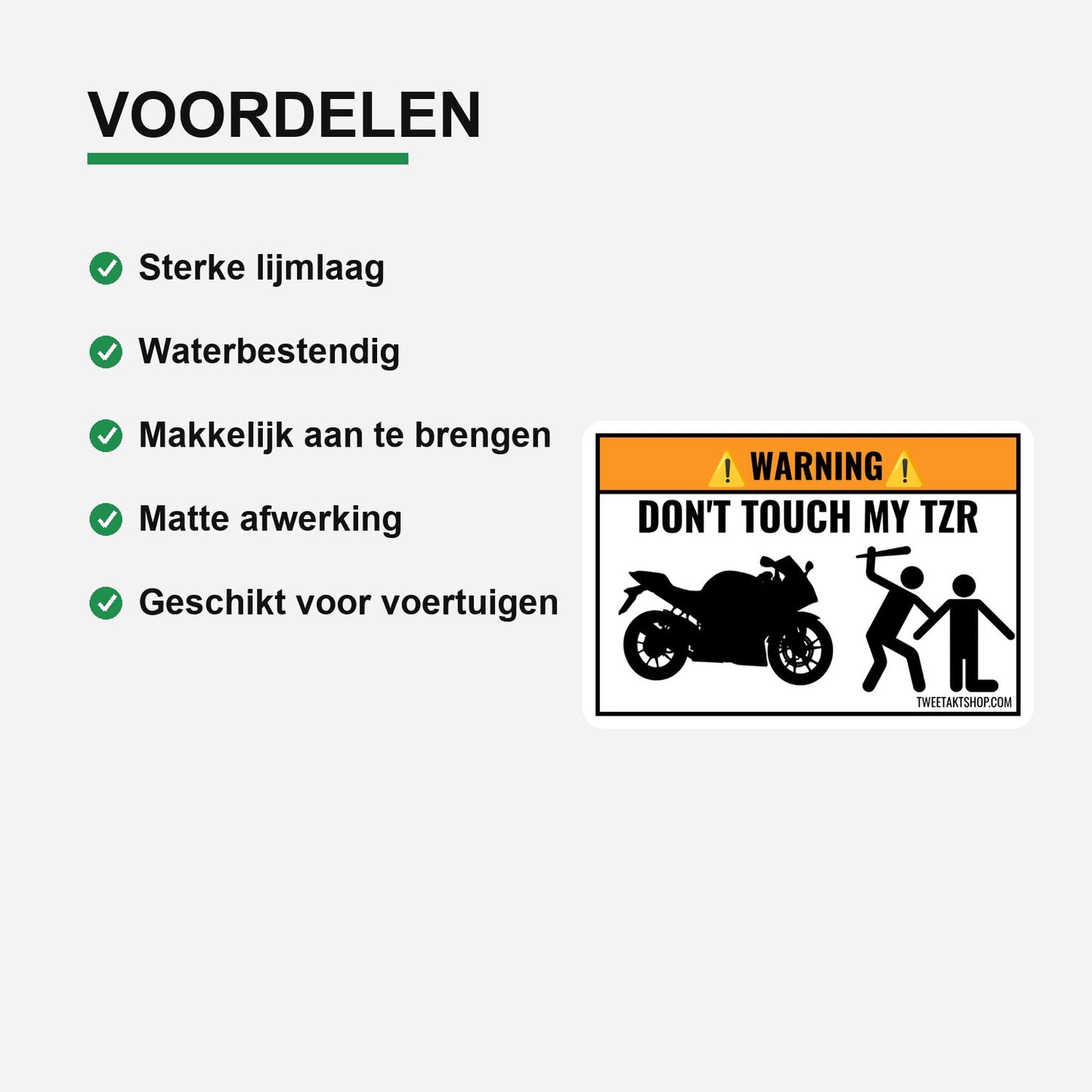3x Don't Touch My Yamaha TZR Stickers – materiaal en matte afwerking