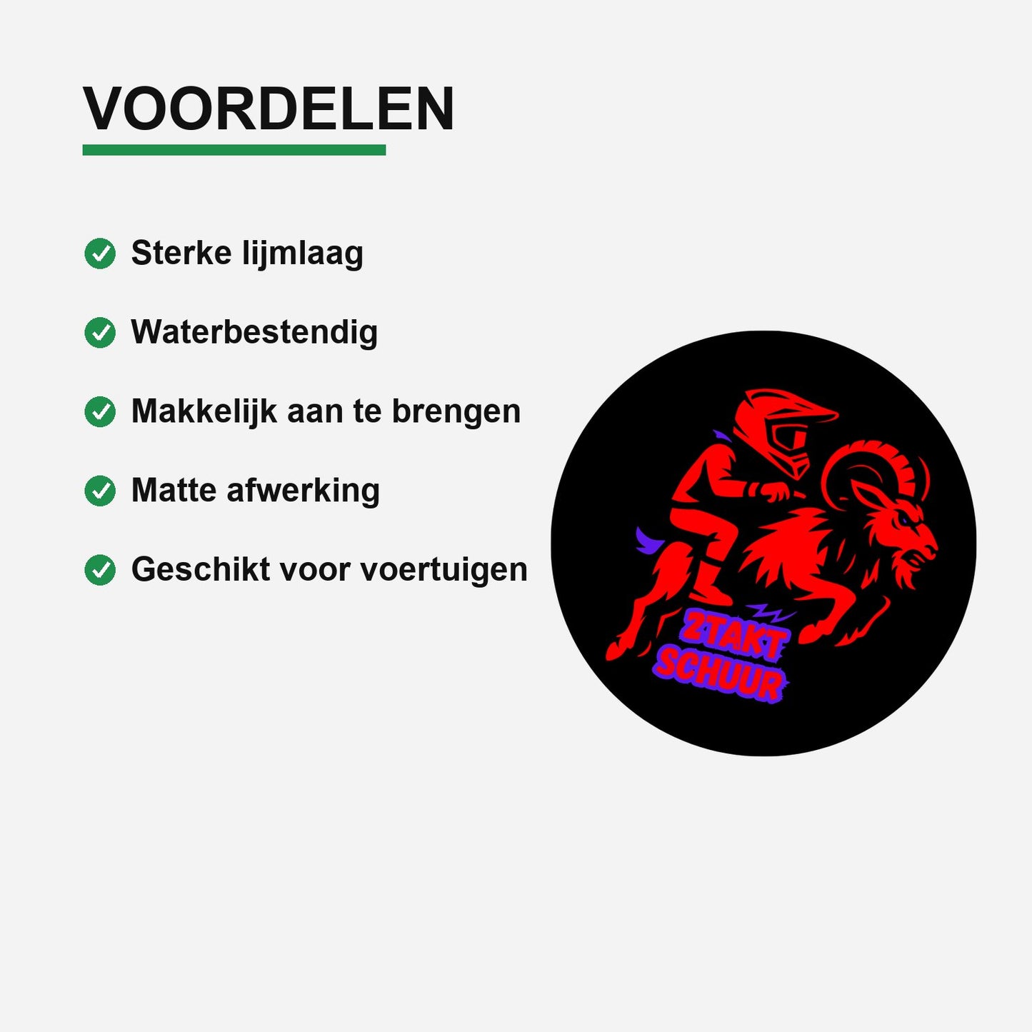 5x Zwarte 2TAKTSCHUUR-stickers met rood-paarse opdruk β detail van vinyl en matte afwerking