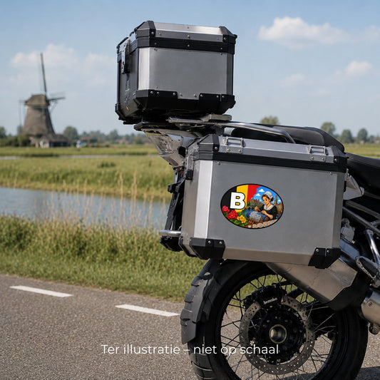 B Landcode Sticker België – Fiets en Vlaamse Stad – detail van het ontwerp