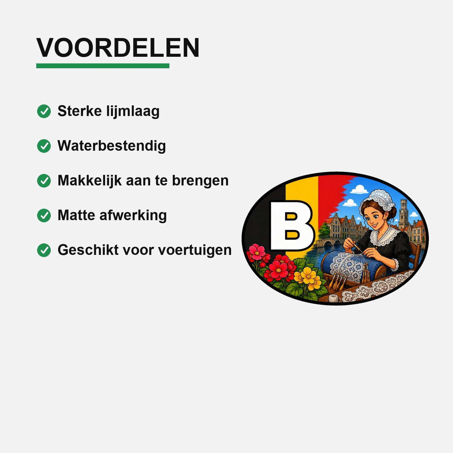 B Landcode Sticker België – Fiets en Vlaamse Stad – gebruiksvoorbeeld