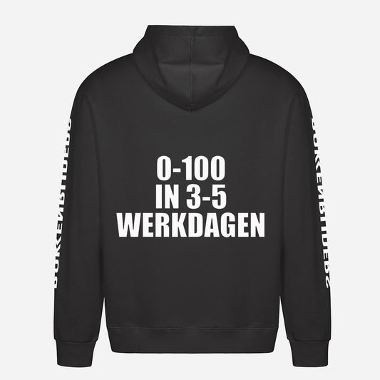 0-100 In 3-5 Werkdagen Hoodie – achterkant met grote rugprint