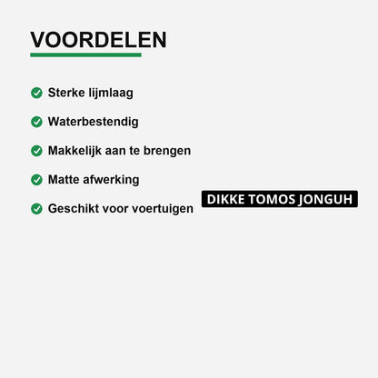 2x Dikke Tomos Jonguh Kentekenhouderstickers – materiaal en matte afwerking