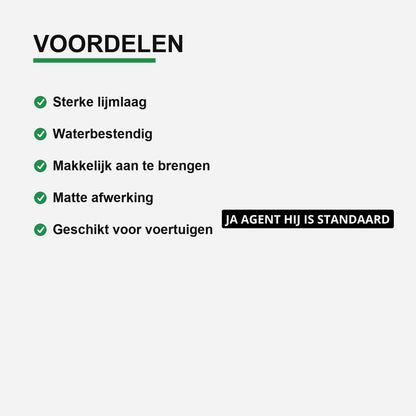 2x Ja Agent Hij Is Standaard Kentekenhouderstickers – materiaal en matte afwerking