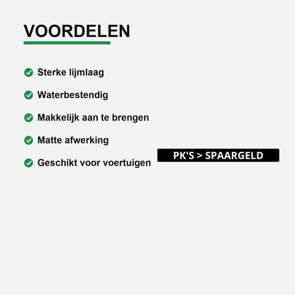 2x Pk's Spaargeld Kentekenhouderstickers – materiaal en matte afwerking