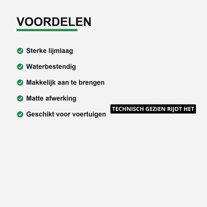 2x Technisch Gezien Rijdt Het Kentekenhouderstickers – materiaal en matte afwerking
