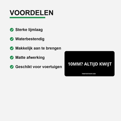 3x 10mm Altijd kwijt Bumperstickers – gebruiksvoorbeeld