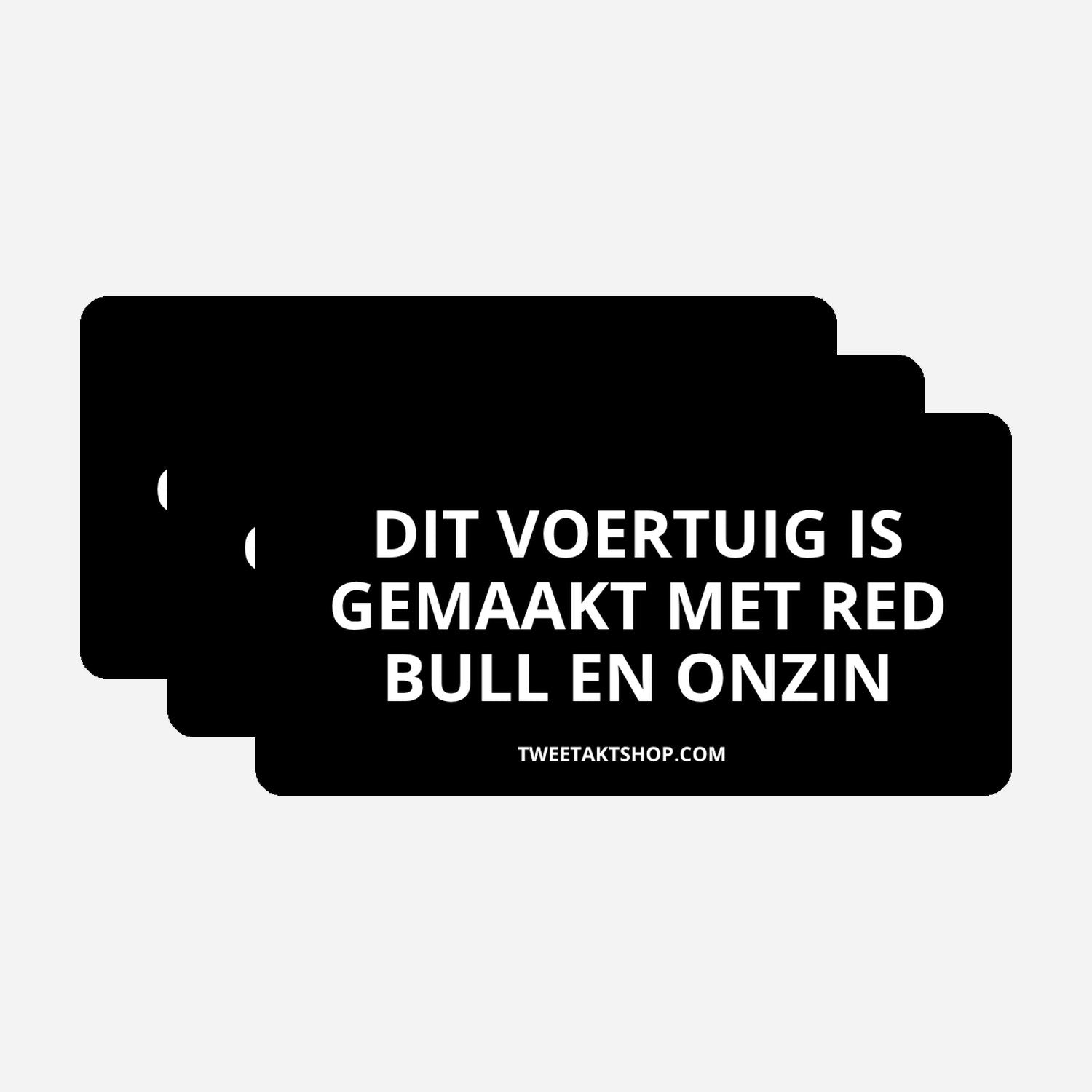 3x Dit voertuig is gemaakt met Red Bull en onzin Bumperstickers – hoofdafbeelding van de set