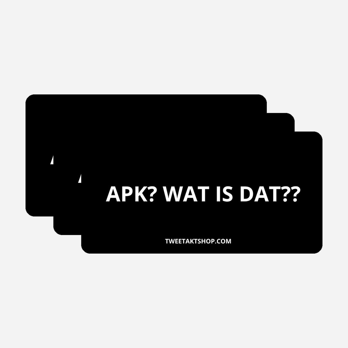 3x APK Wat is dat Bumperstickers – hoofdafbeelding van de set