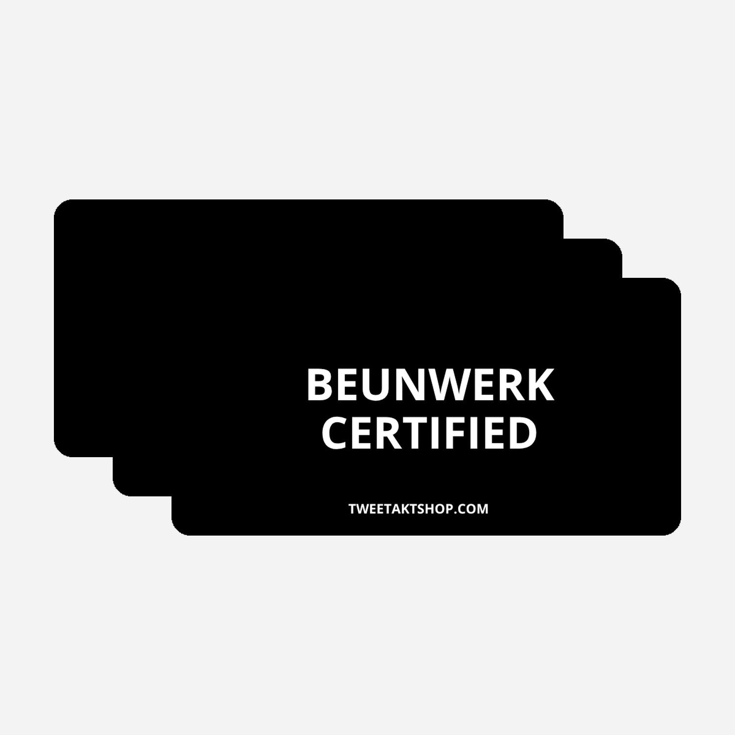 3x Beunwerk certified Bumperstickers – hoofdafbeelding van de set