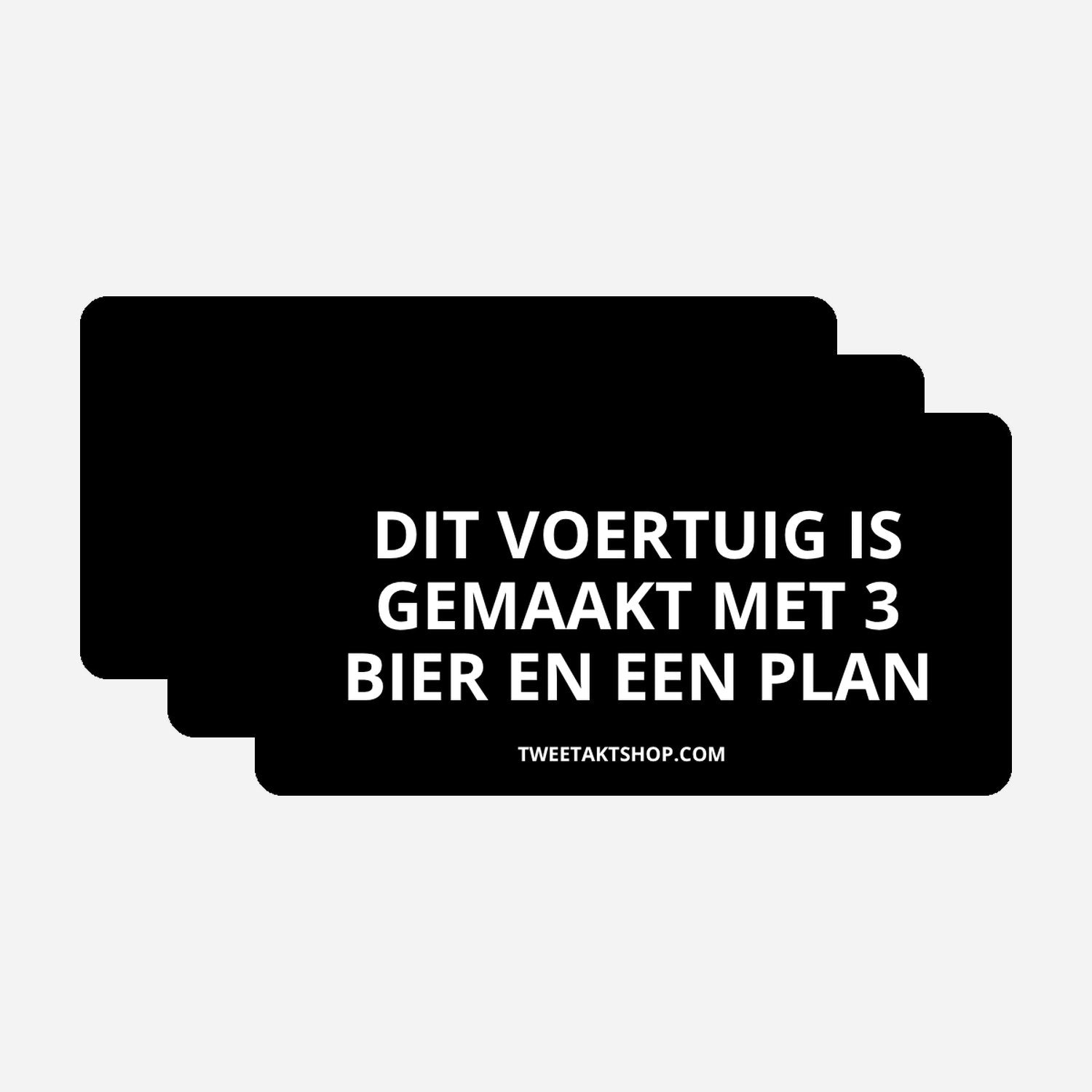 3x Dit voertuig is gemaakt met 3 bier en een plan Bumperstickers – hoofdafbeelding van de set