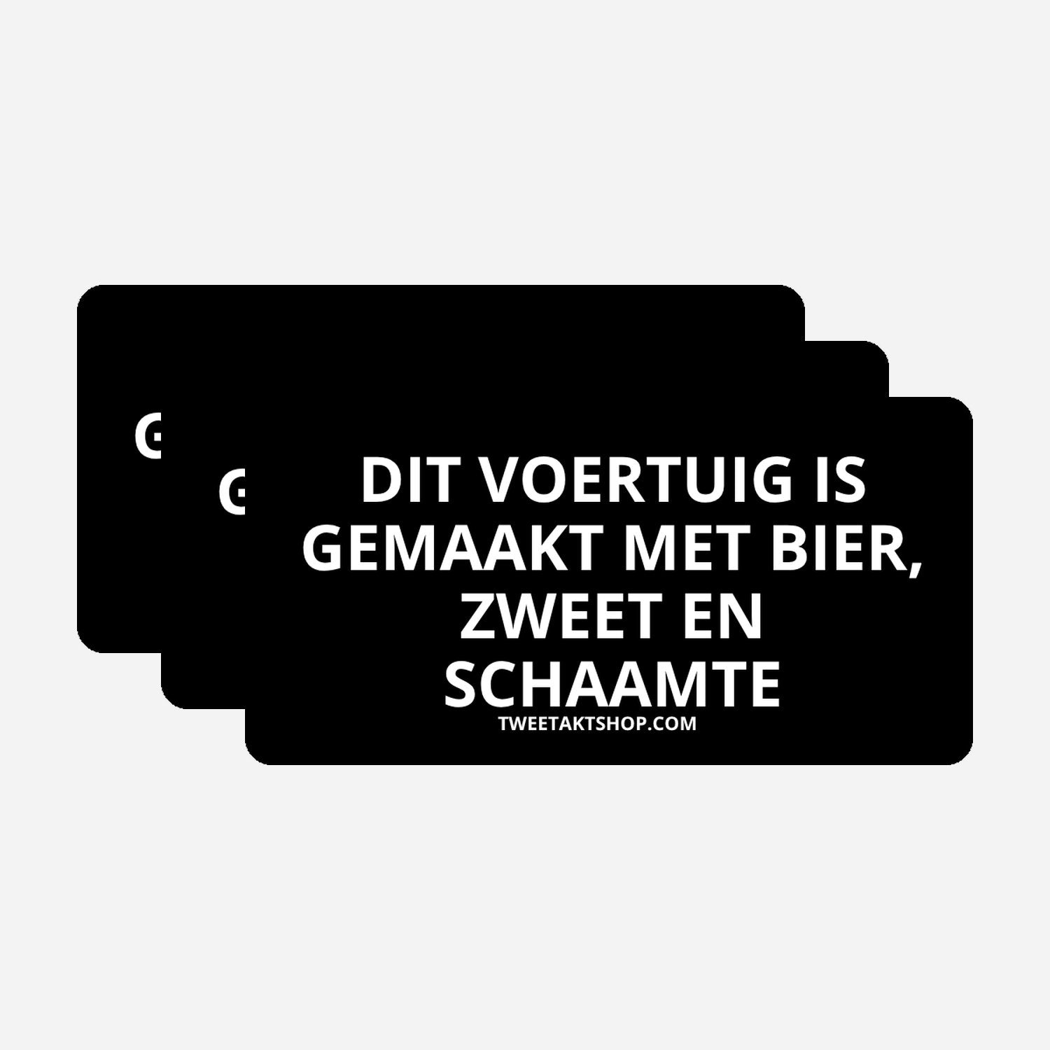 3x Dit voertuig is gemaakt met bier, zweet en schaamte Bumperstickers – hoofdafbeelding van de set