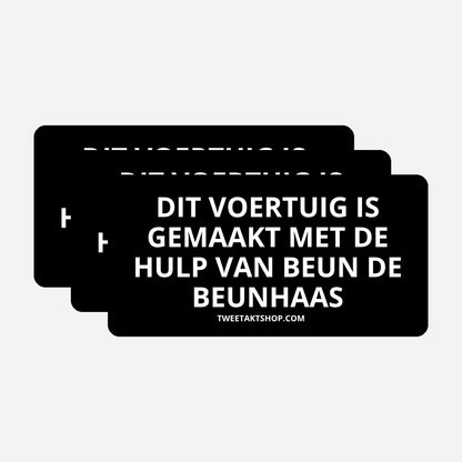 3x Dit voertuig is gemaakt met de hulp van beun de beunhaas Bumperstickers – hoofdafbeelding van de set