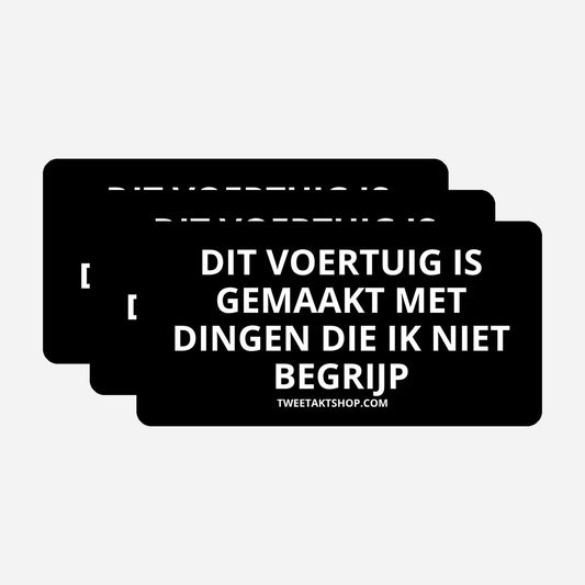 3x Dit voertuig is gemaakt met dingen die ik niet begrijp Bumperstickers – hoofdafbeelding van de set