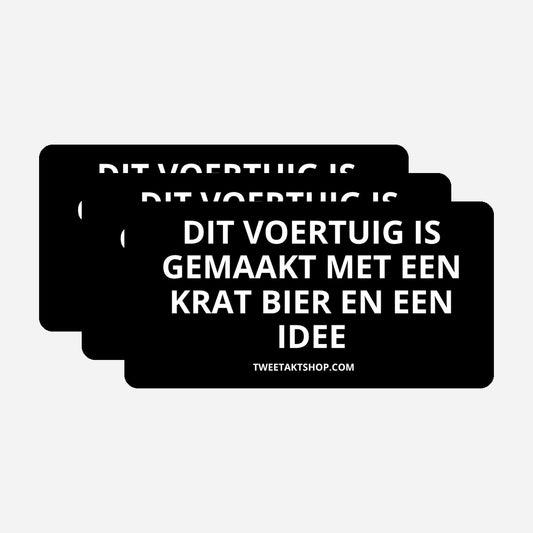 3x Dit voertuig is gemaakt met een krat bier en een idee Bumperstickers – hoofdafbeelding van de set