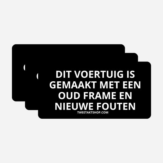 3x Dit voertuig is gemaakt met een oud frame en nieuwe fouten Bumperstickers – hoofdafbeelding van de set
