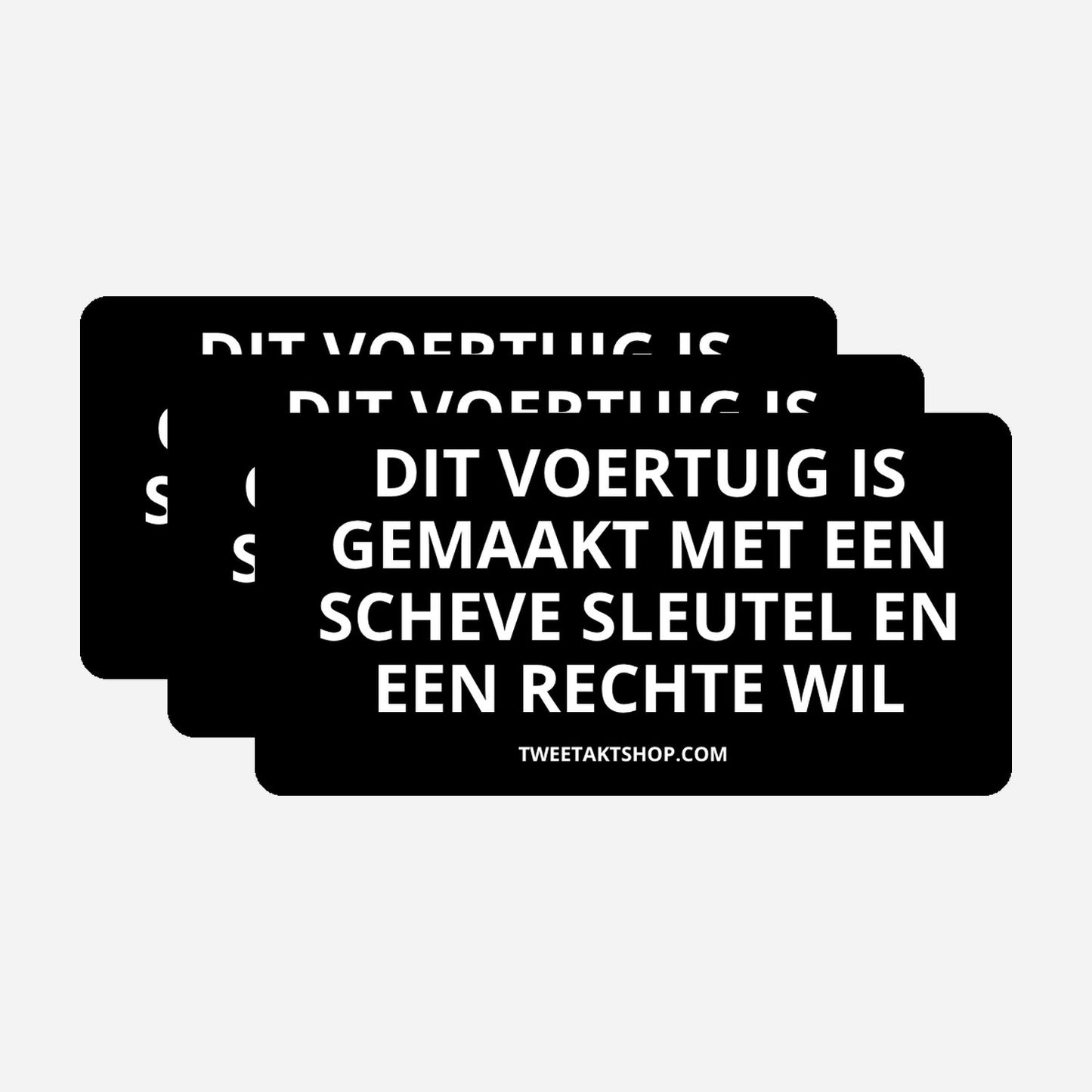 3x Dit voertuig is gemaakt met een scheve sleutel en een rechte wil Bumperstickers – hoofdafbeelding van de set