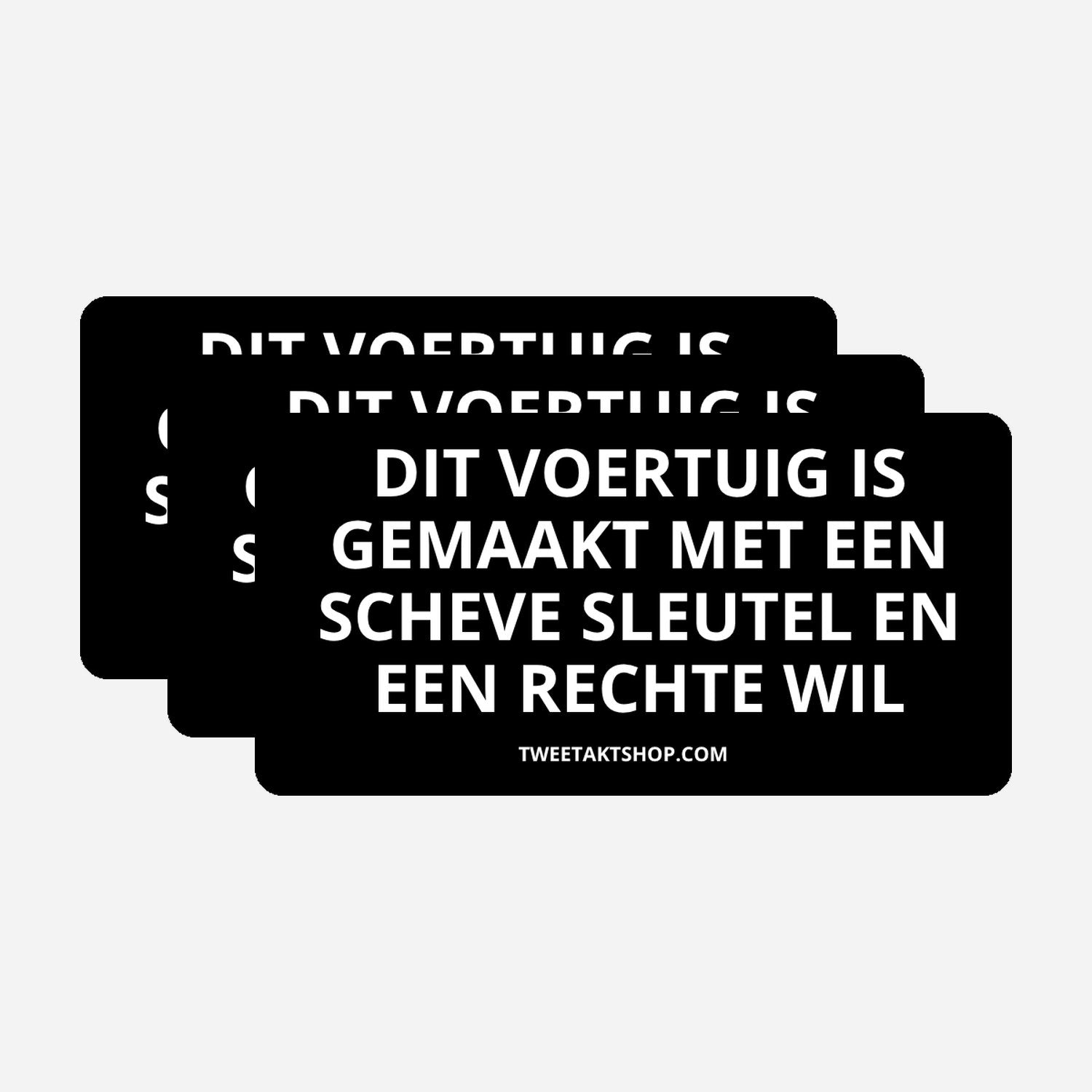 3x Dit voertuig is gemaakt met een scheve sleutel en een rechte wil Bumperstickers – hoofdafbeelding van de set