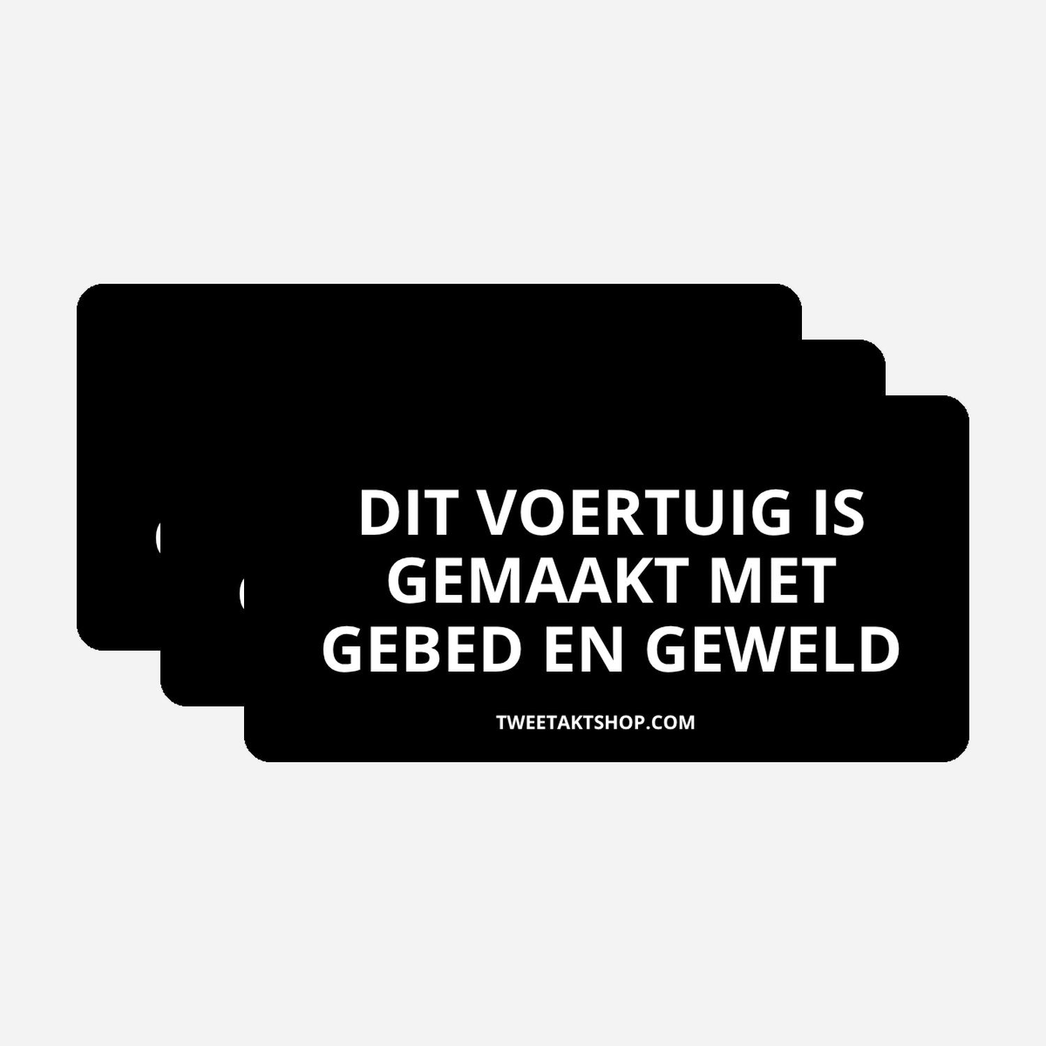 3x Dit voertuig is gemaakt met gebed en geweld Bumperstickers – hoofdafbeelding van de set