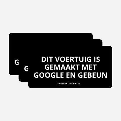 3x Dit voertuig is gemaakt met Google en GEBEUN Bumperstickers – hoofdafbeelding van de set