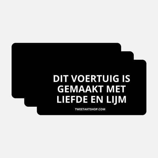 3x Dit voertuig is gemaakt met liefde en lijm Bumperstickers – hoofdafbeelding van de set