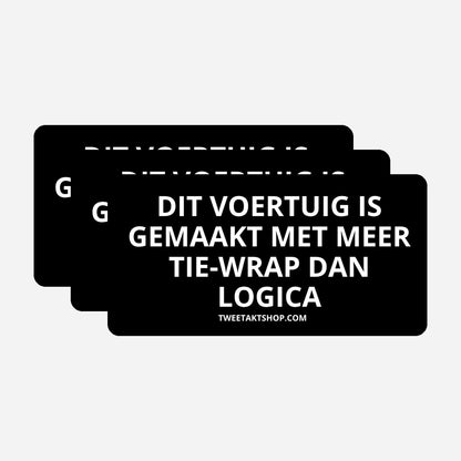 3x Dit voertuig is gemaakt met meer tie wrap dan logica Bumperstickers – hoofdafbeelding van de set