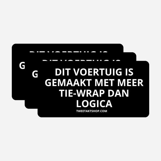 3x Dit voertuig is gemaakt met meer tie wrap dan logica Bumperstickers – hoofdafbeelding van de set