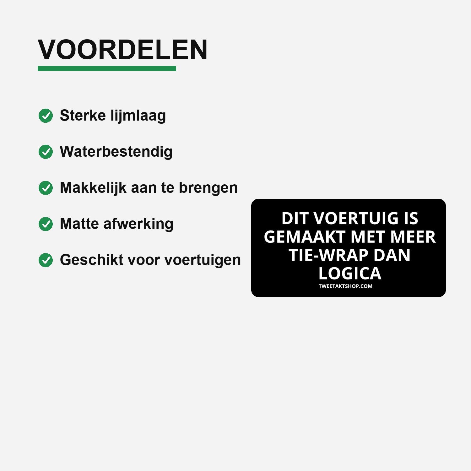 3x Dit voertuig is gemaakt met meer tie wrap dan logica Bumperstickers – gebruiksvoorbeeld