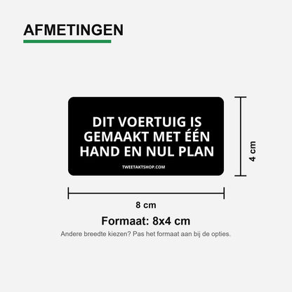 3x Dit voertuig is gemaakt met één hand en nul plan Bumperstickers – materiaal en matte afwerking