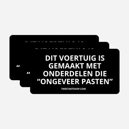 3x Dit voertuig is gemaakt met onderdelen die “ongeveer pasten” Bumperstickers – hoofdafbeelding van de set