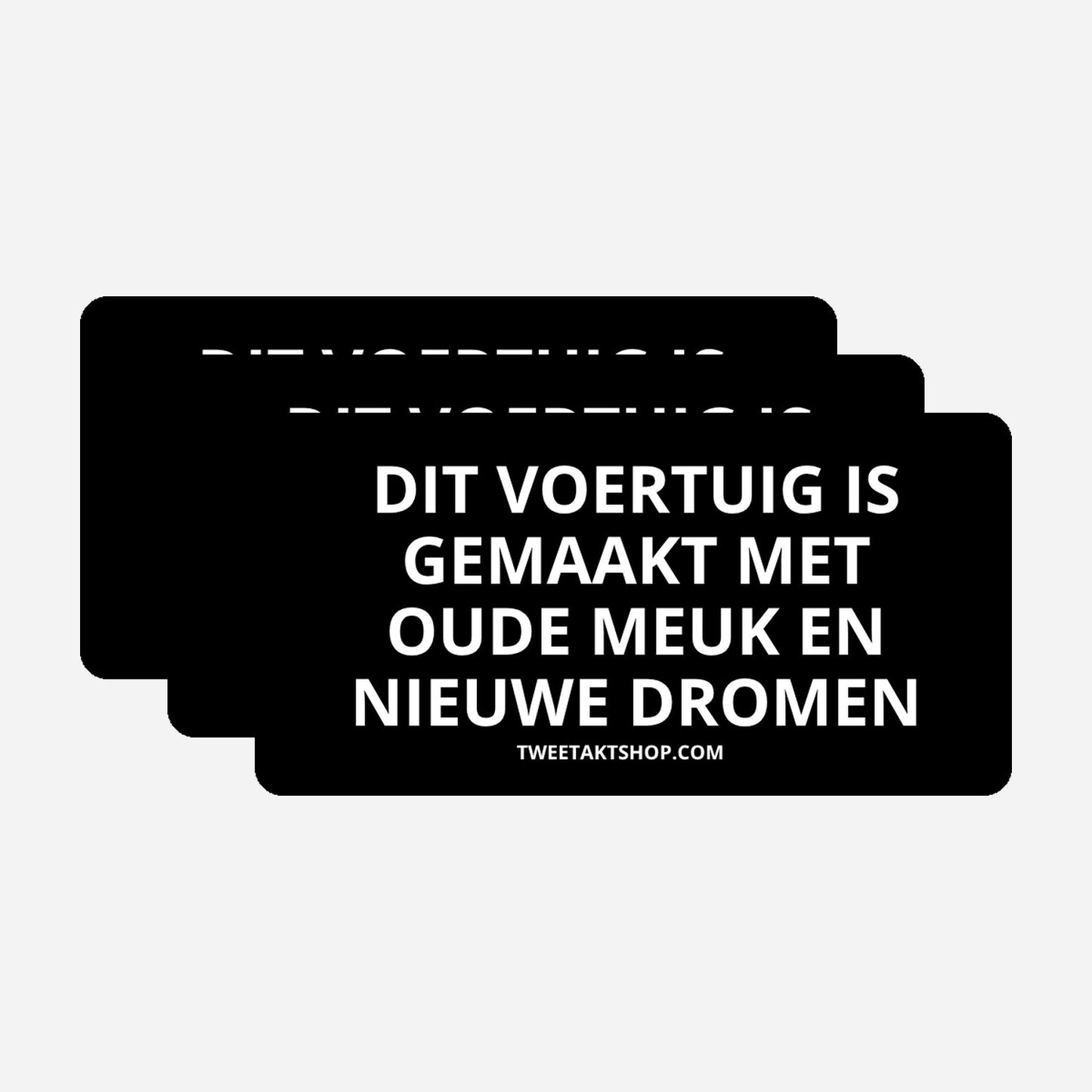 3x Dit voertuig is gemaakt met oude meuk en nieuwe dromen Bumperstickers – hoofdafbeelding van de set
