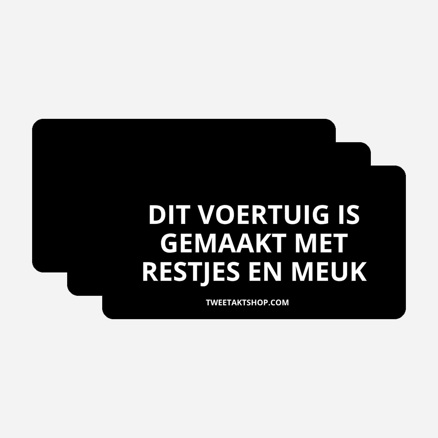 3x Dit voertuig is gemaakt met restjes en meuk Bumperstickers – hoofdafbeelding van de set