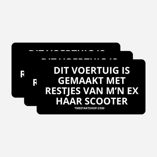 3x Dit voertuig is gemaakt met restjes van m’n ex haar scooter Bumperstickers – hoofdafbeelding van de set