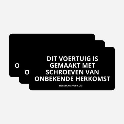 3x Dit voertuig is gemaakt met schroeven van onbekende herkomst Bumperstickers – hoofdafbeelding van de set