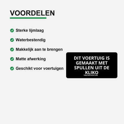 3x Dit voertuig is gemaakt met spullen uit de kliko Bumperstickers – gebruiksvoorbeeld