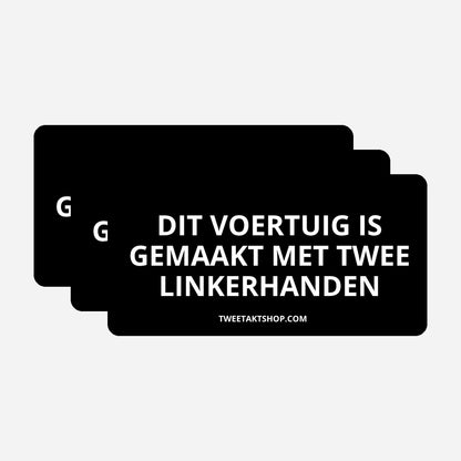 3x Dit voertuig is gemaakt met twee linkerhanden Bumperstickers – hoofdafbeelding van de set