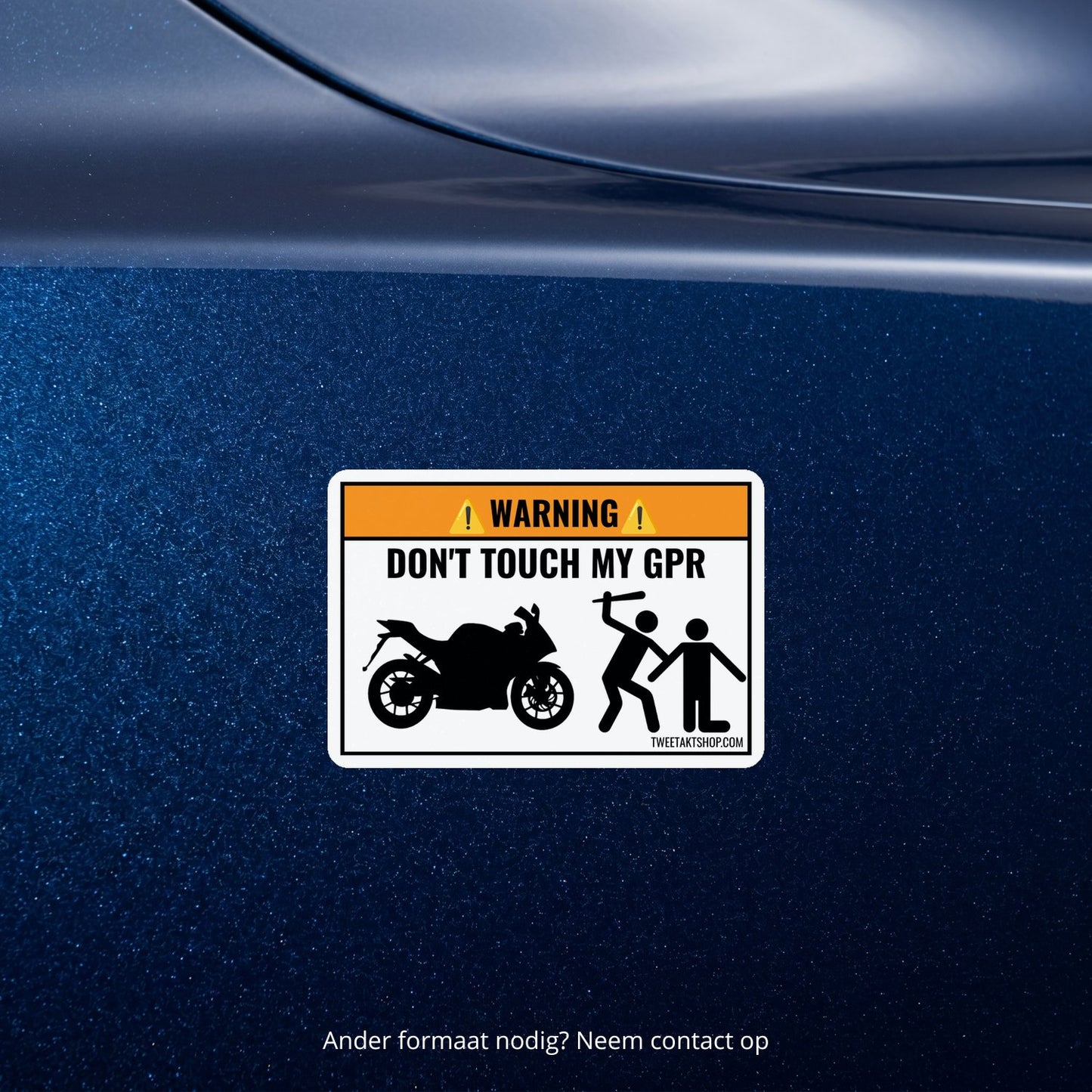 3x Don't Touch My Derbi GPR Stickers – detail van het ontwerp