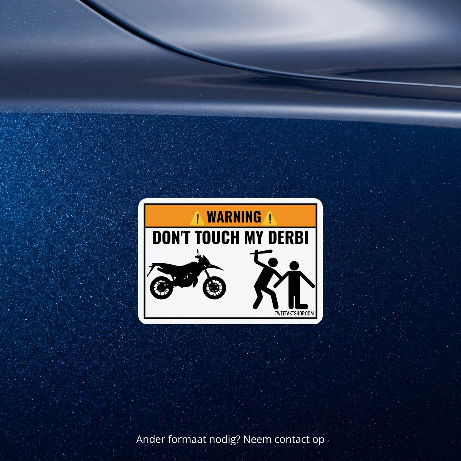 3x Don't Touch My Derbi Stickers – detail van het ontwerp