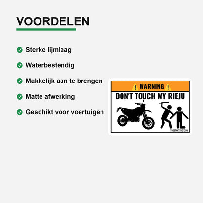 3x Don't Touch My Rieju Stickers – materiaal en matte afwerking