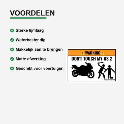 3x Don't Touch My Rieju RS2 Stickers – materiaal en matte afwerking
