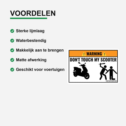 3x Don't Touch My Scooter Stickers – materiaal en matte afwerking