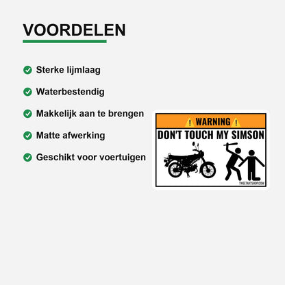 3x Don't Touch My Simson Stickers – materiaal en matte afwerking