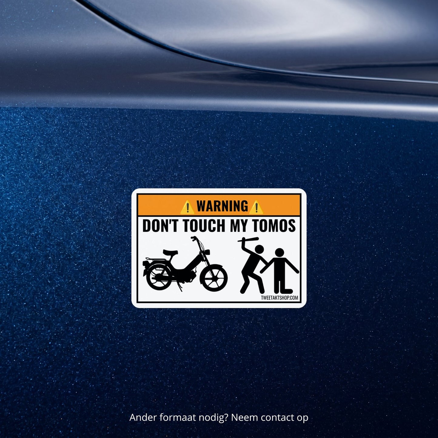 3x Don't Touch My Tomos Stickers – detail van het ontwerp