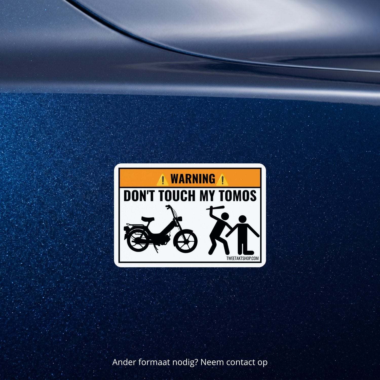 3x Don't Touch My Tomos Stickers – detail van het ontwerp