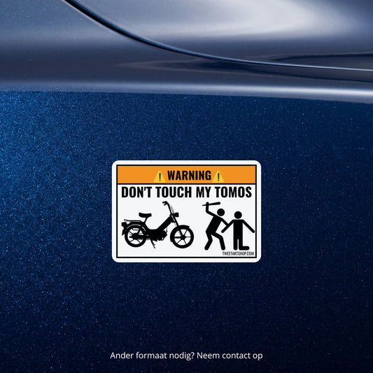 3x Don't Touch My Tomos Stickers – detail van het ontwerp