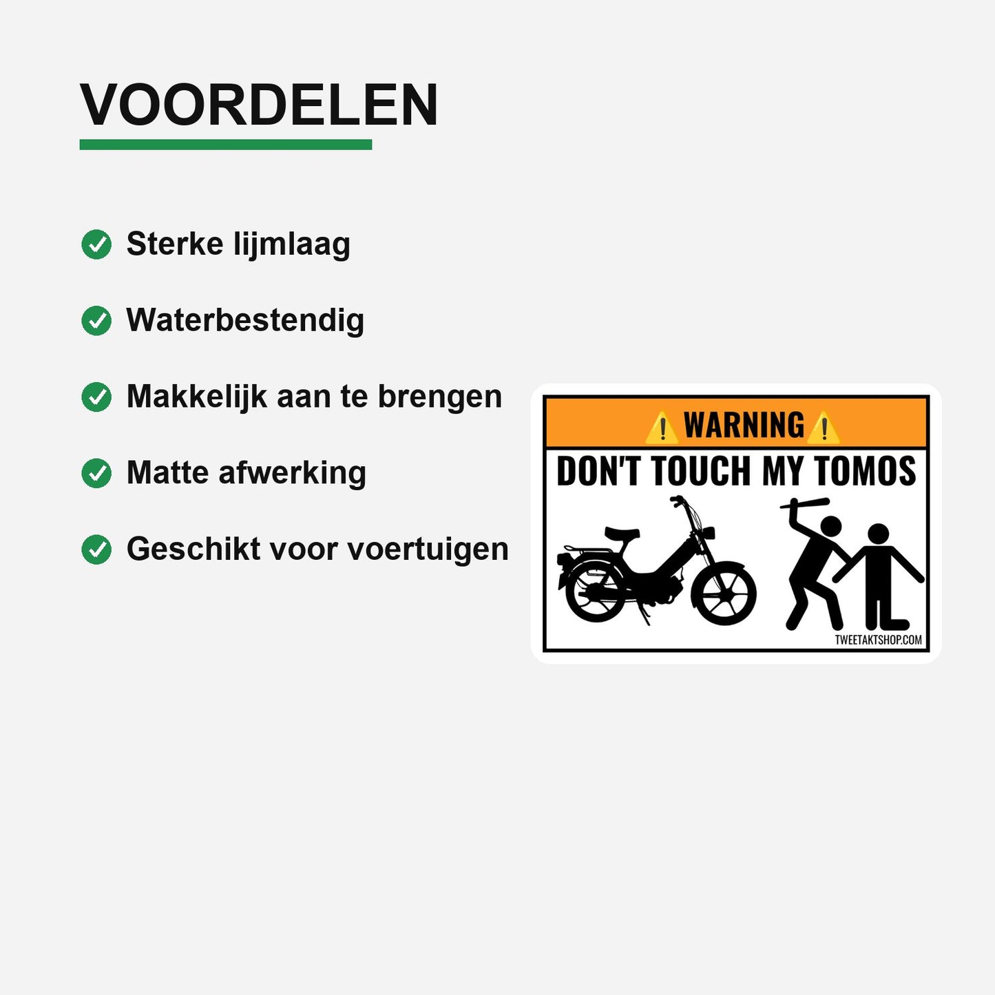 3x Don't Touch My Tomos Stickers – materiaal en matte afwerking