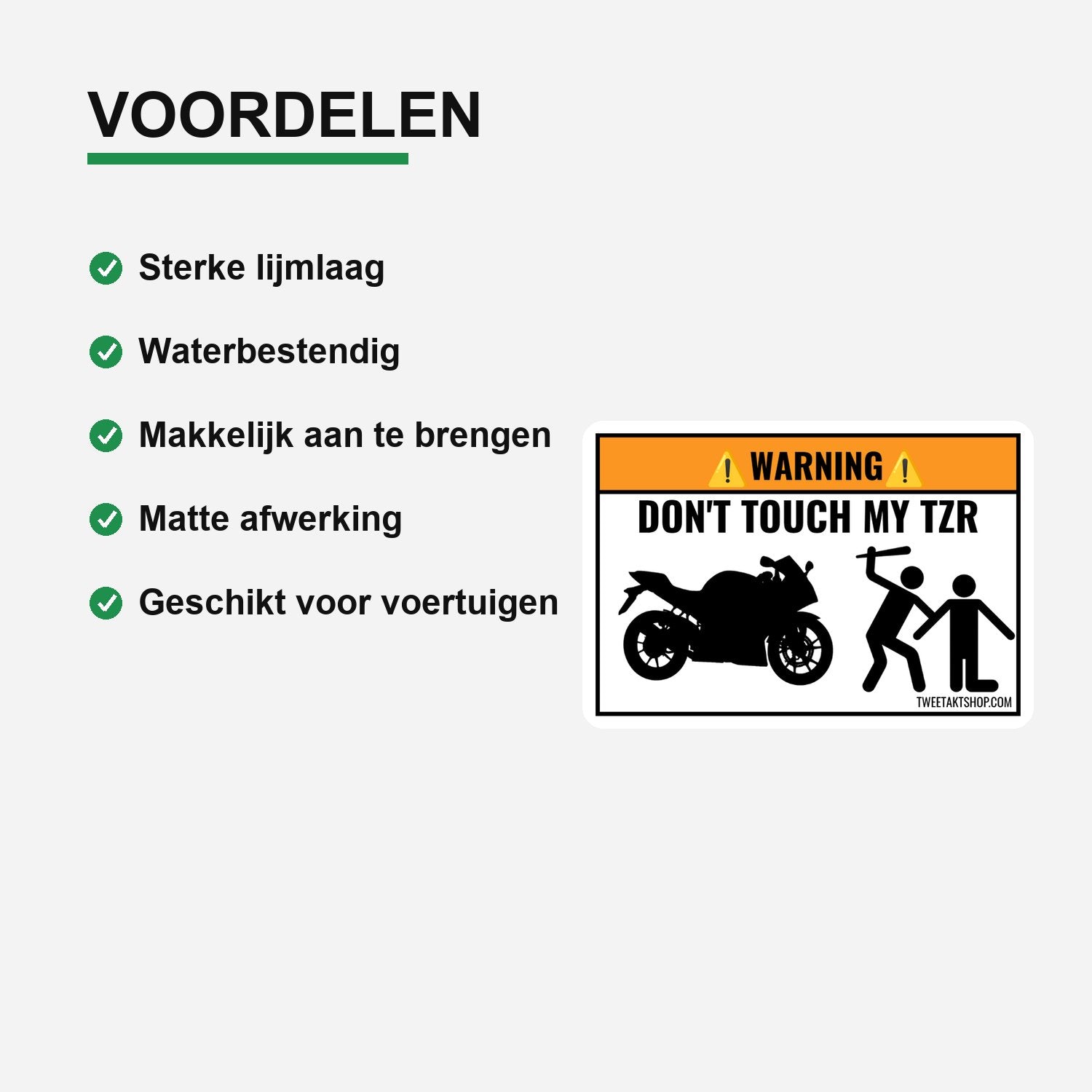 3x Don't Touch My Yamaha TZR Stickers – materiaal en matte afwerking
