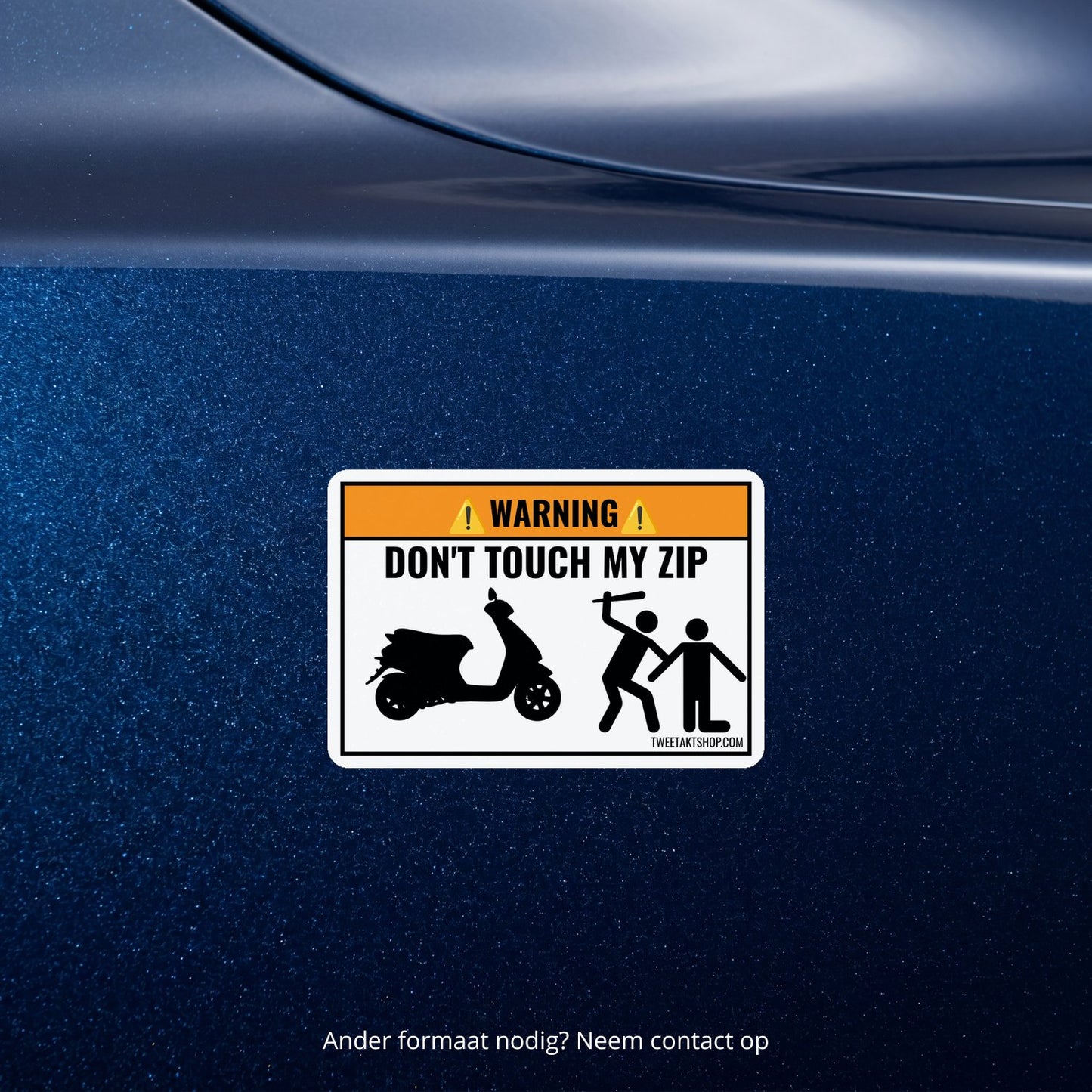 3x Don't Touch My Zip Stickers – detail van het ontwerp