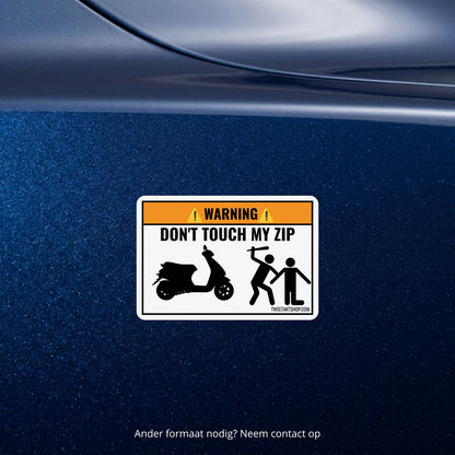 3x Don't Touch My Zip Stickers – detail van het ontwerp